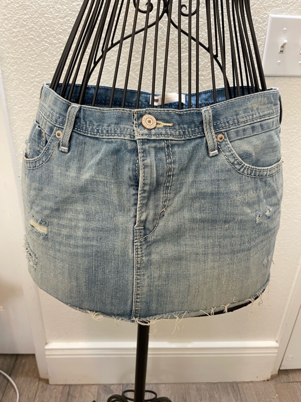 Levi's Light Blue Distressed Denim Mini Skirt